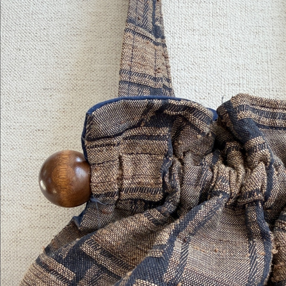 Vintage Boho Tapestry Handmade Artisanal Bucket Bag purse Wood Beads Cottagecore - Picture 2 of 11